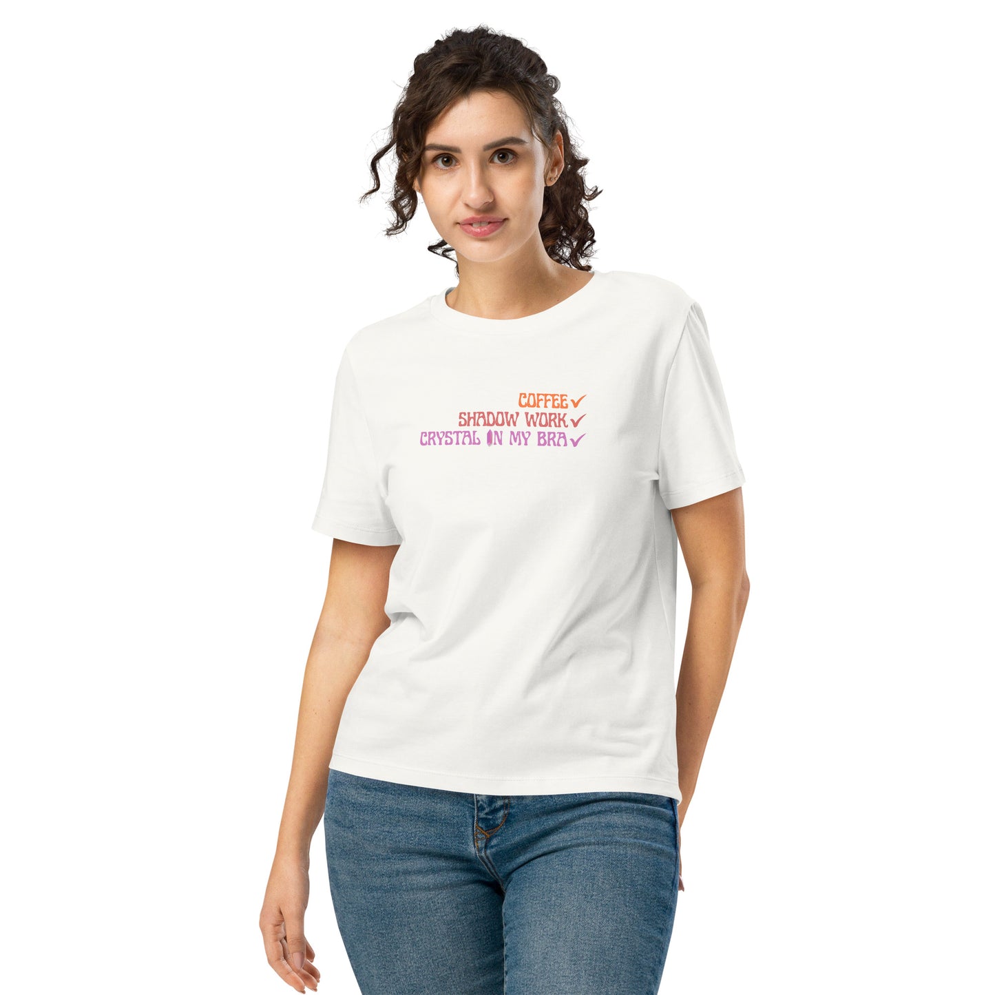 Crystal In My Bra - Orange/Purple - Women’s organic ribbed neck t-shirt