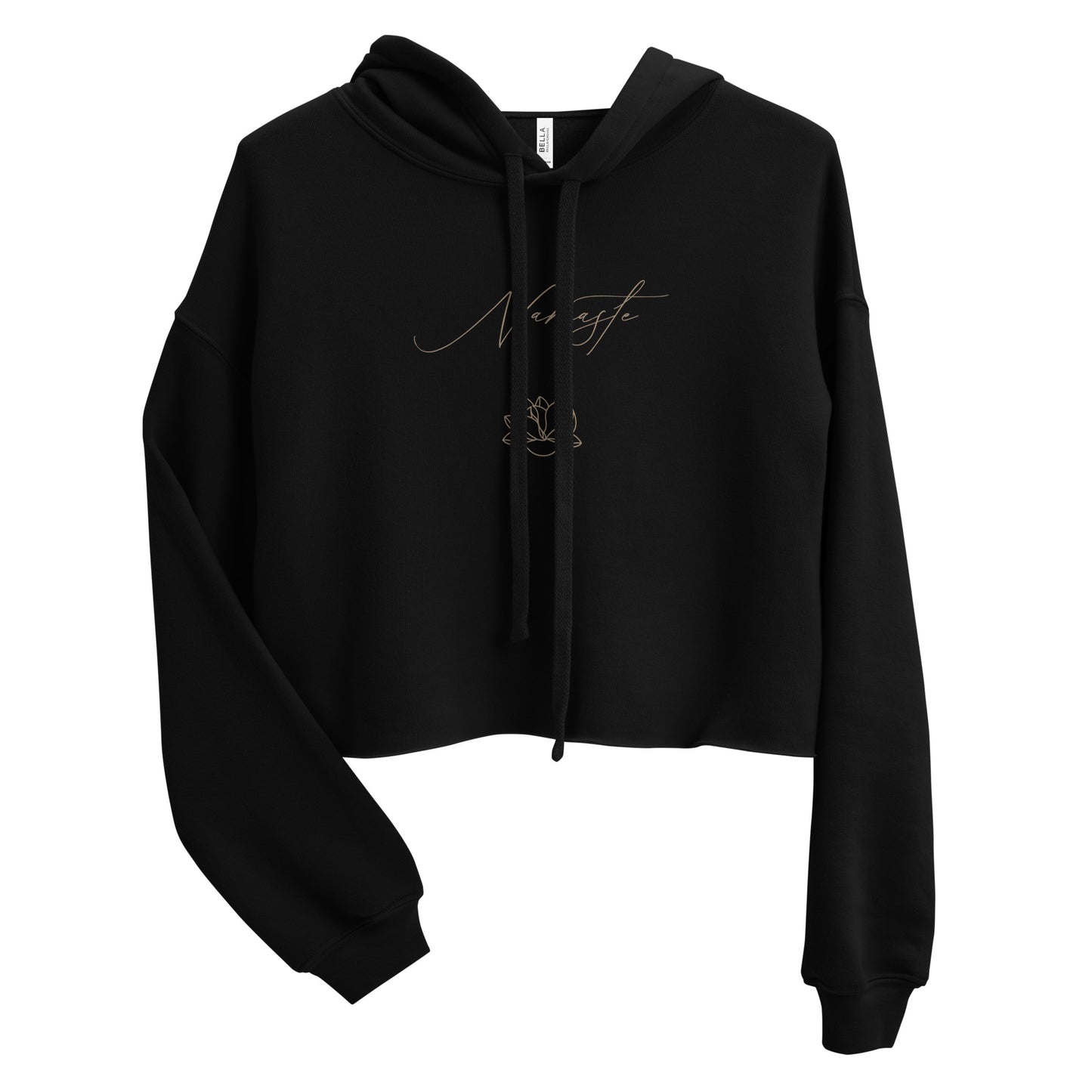 Namaste Lotus Flower - Crop Hoodie - Black with Tan