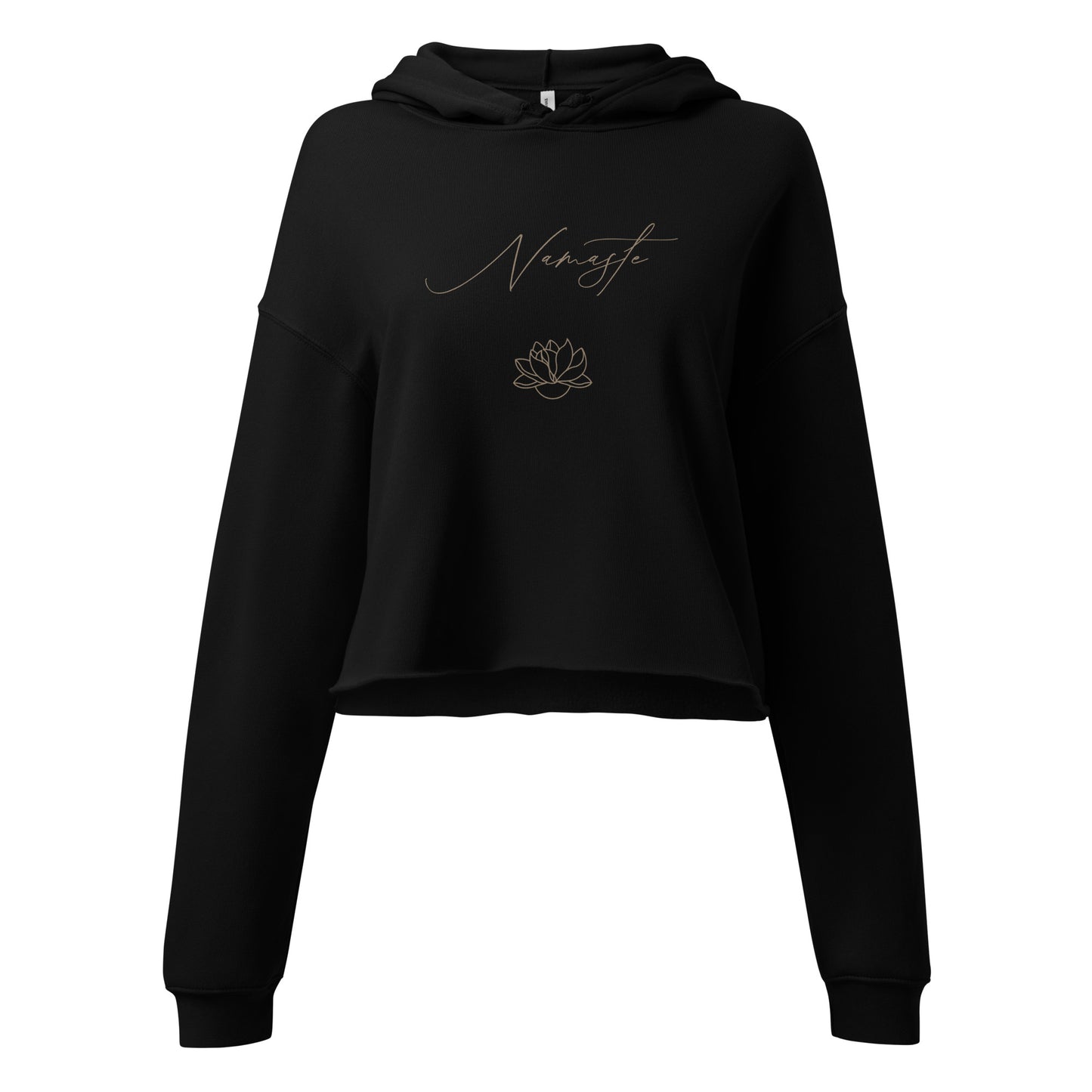 Namaste Lotus Flower - Crop Hoodie - Black with Tan