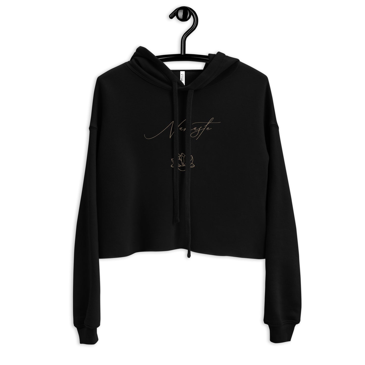 Namaste Lotus Flower - Crop Hoodie - Black with Tan